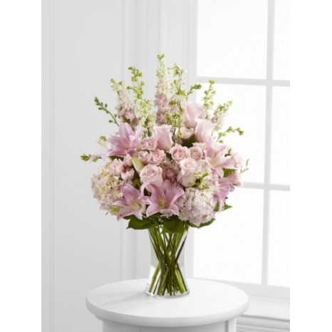 Soft pink and oriental lilies vase